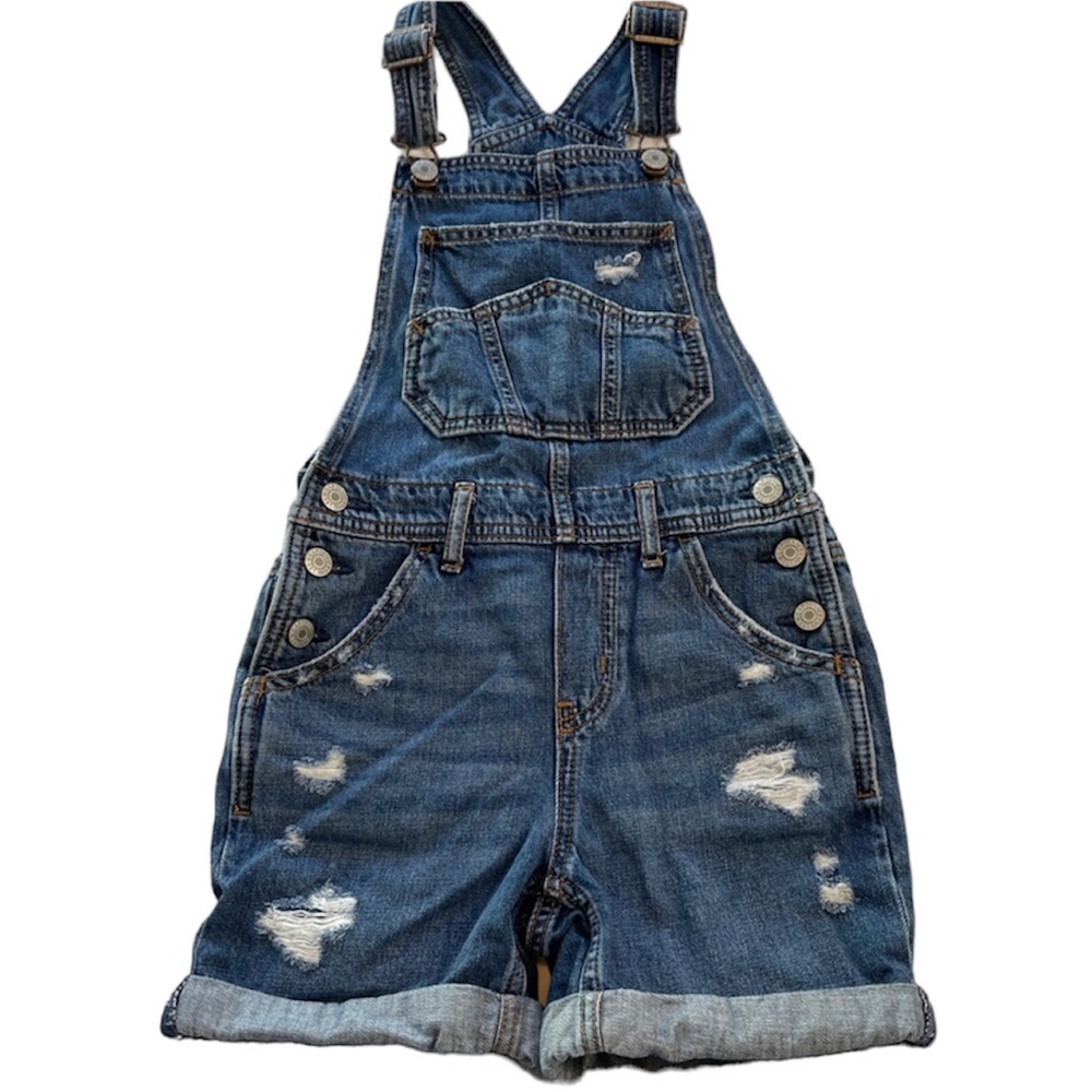 GAPKids Overalls Distressed Denim Blue Jean Rolled Cuff Girls Size Medium